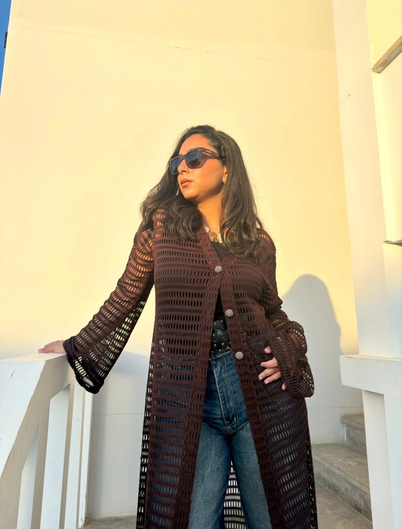 The brown knit kimono