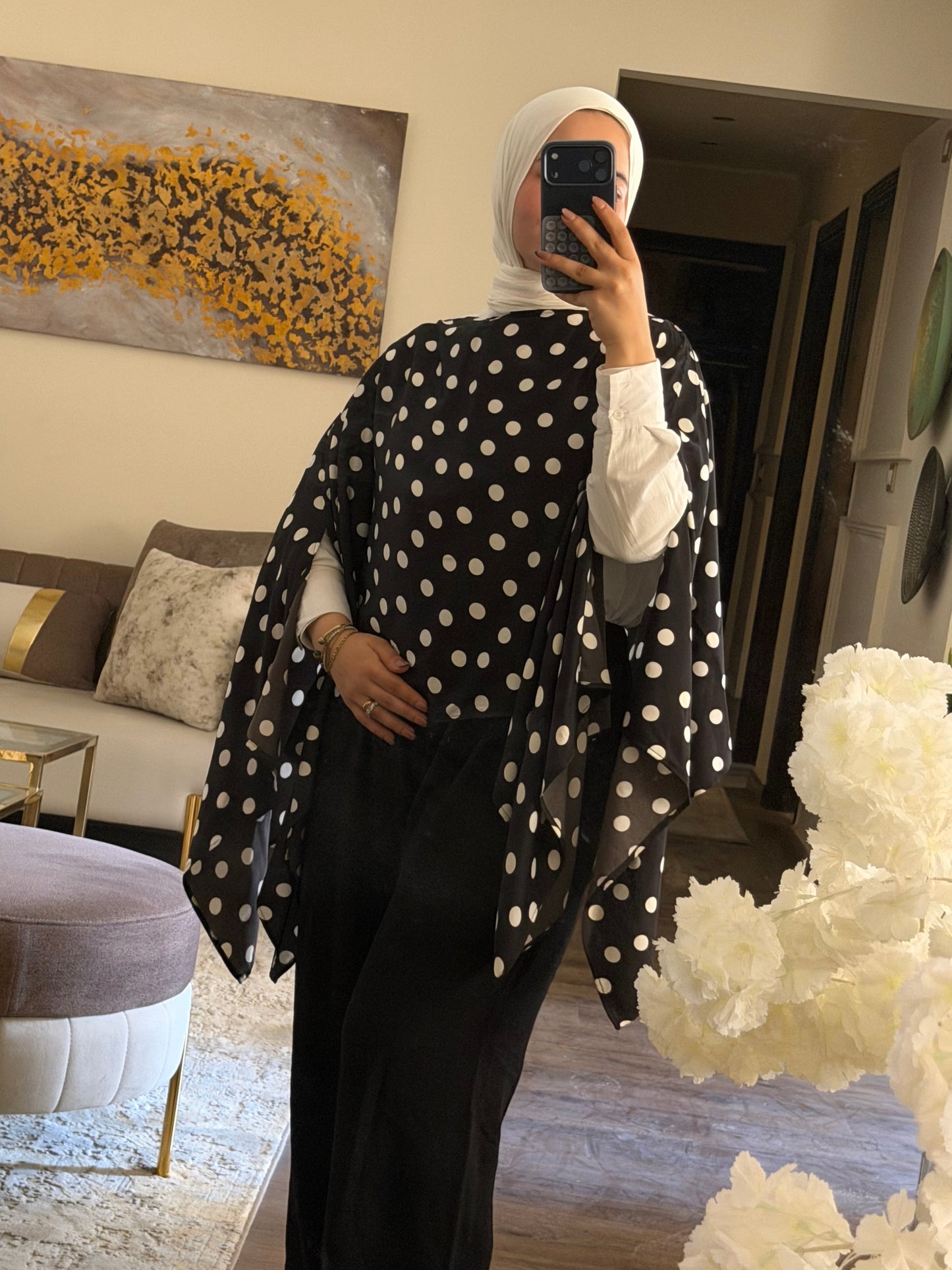 five-in-one polka-dot blouse