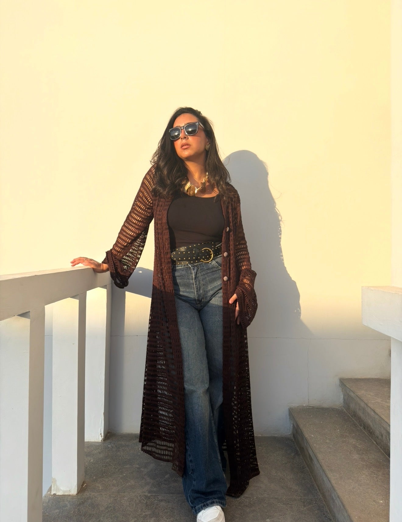 The brown knit kimono