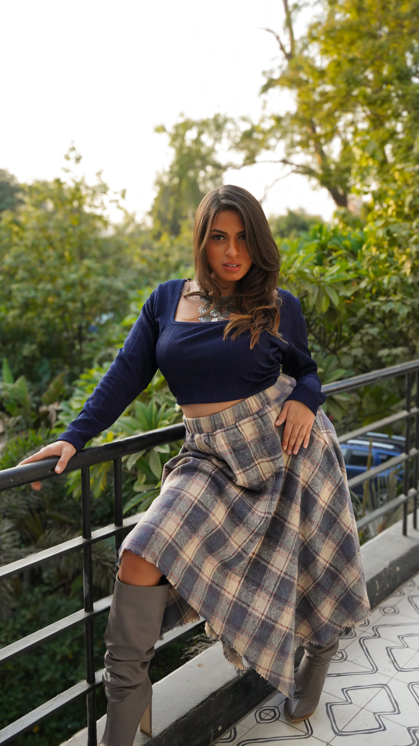Navy plaid skirt