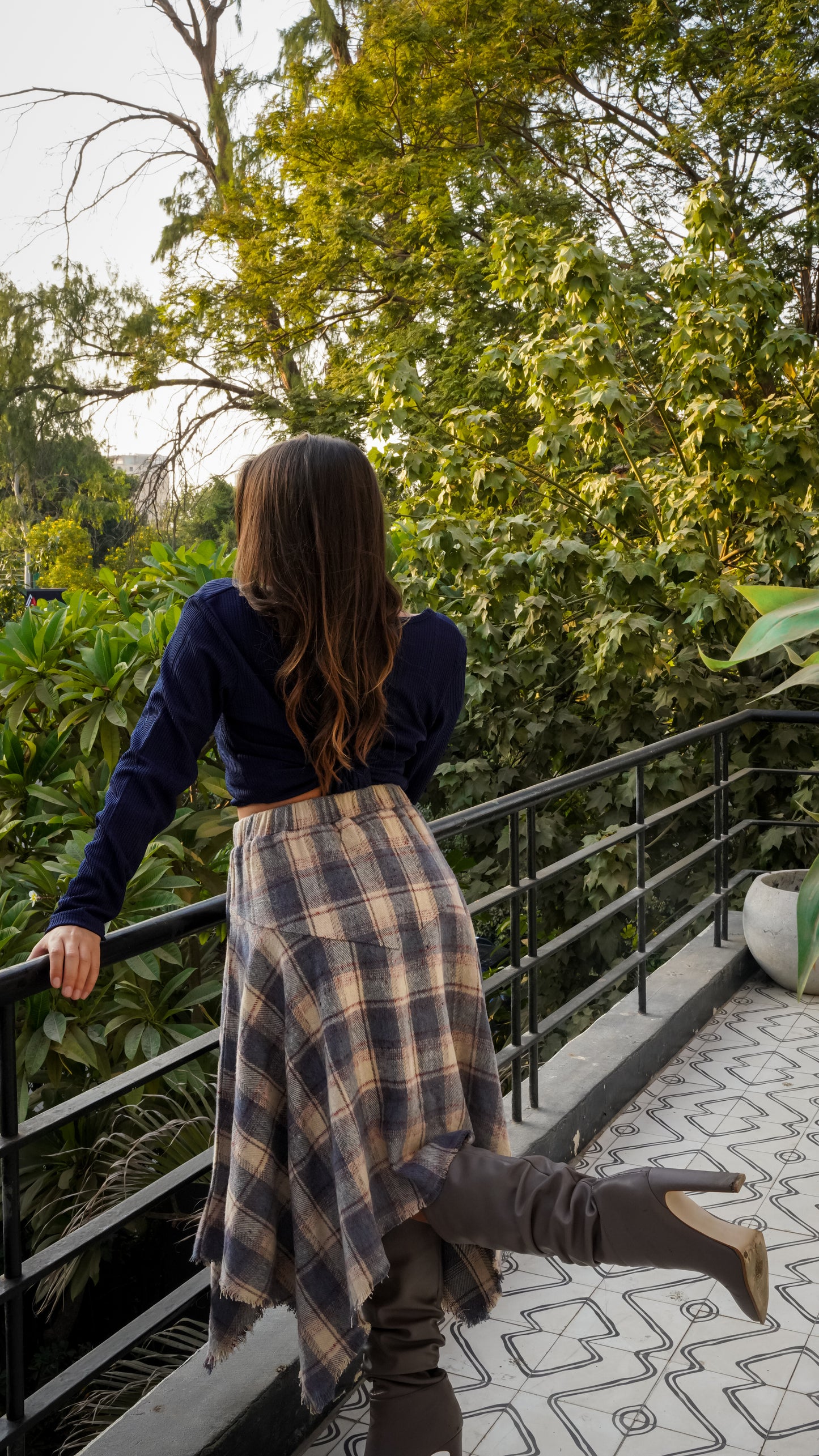 Navy plaid skirt