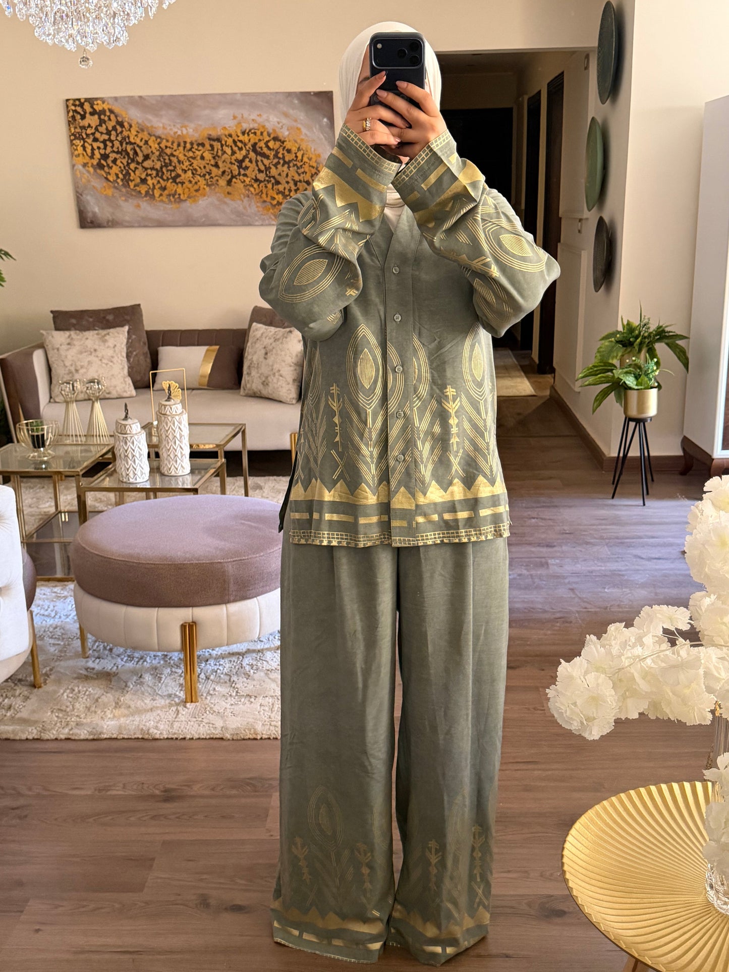 Golden Pace Olive  Linen Set