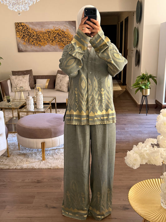 Golden Pace Olive  Linen Set