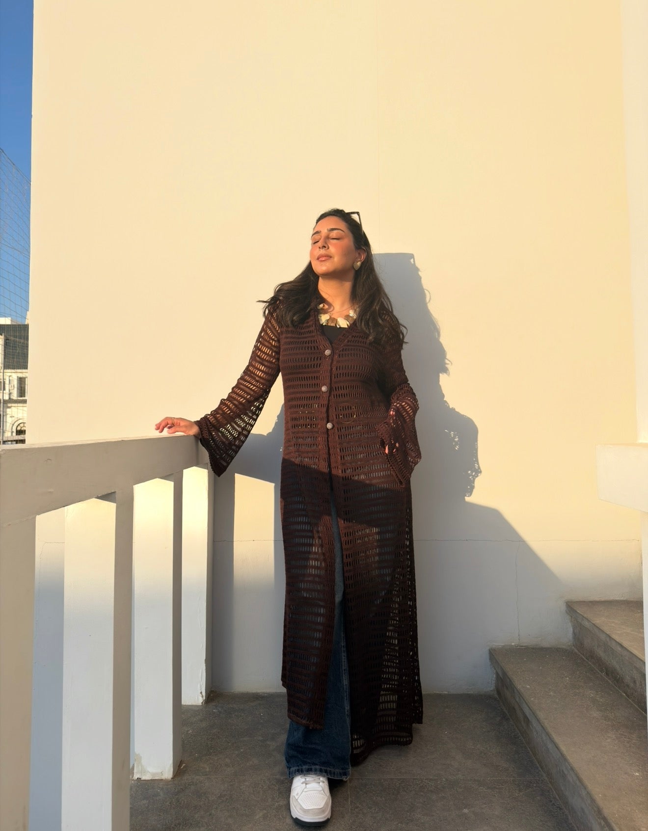 The brown knit kimono