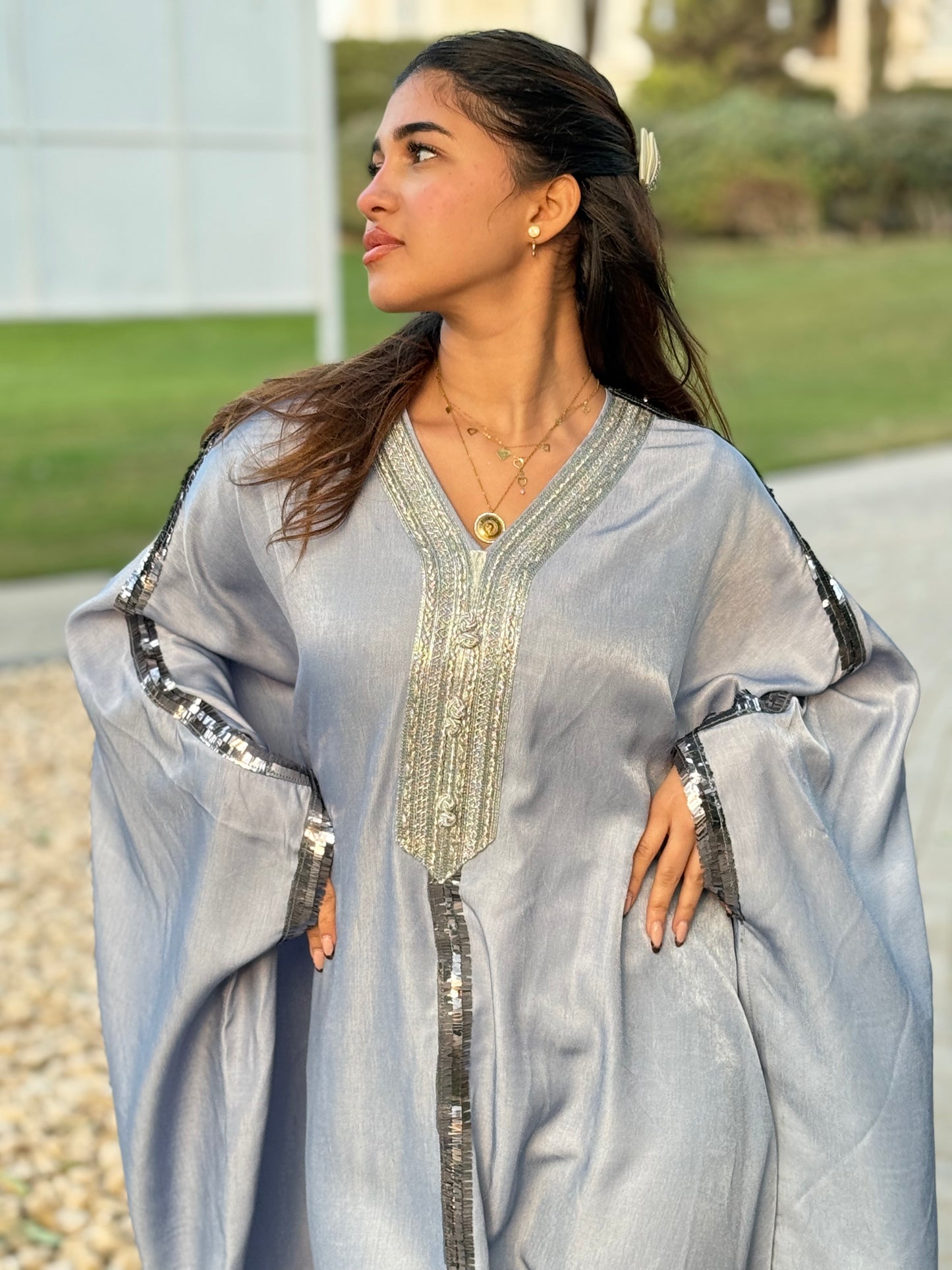 Silver Hostess Glam Abaya